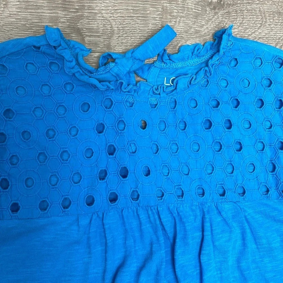 Loft Outlet Flutter Sleeve Eyelet Tie Back Blue Top M - Picture 7 of 12